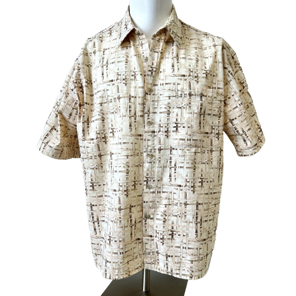 Vintage Pierre Cardin Button Up Large Abstract Bamboo Basketweave Print S/S EUC